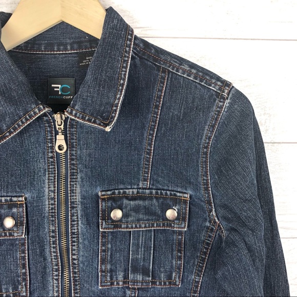 FRENCH CUFF Blue Denim Jean 100% Cotton Jacket - Picture 4 of 6